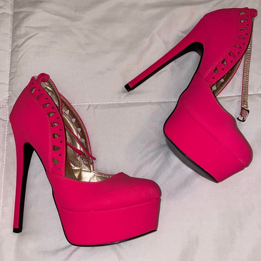 Hot pink platform high heels
